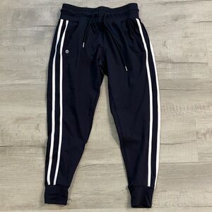 Senita Athletics Jogger Pants Dark Navy Blue White Side Stripes Medium Cropped